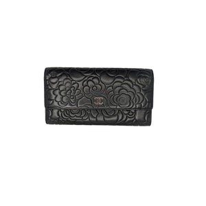 Chanel Camellia Embossed Large Flap Clutch Wallet with Card Insert