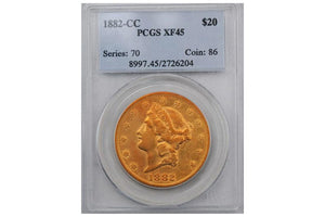 1882 CARSON CITY $20 DOUBLE EAGLE GOLD COIN PCGS XF45 CERTIFIED
