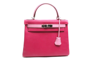 Authentic Hermes Horseshoe 25cm Fuchsia & Pink Chevre Kelly Bag