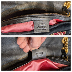 Gucci GG Marmont Velvet Embroidered Loved Medium Chain Bag