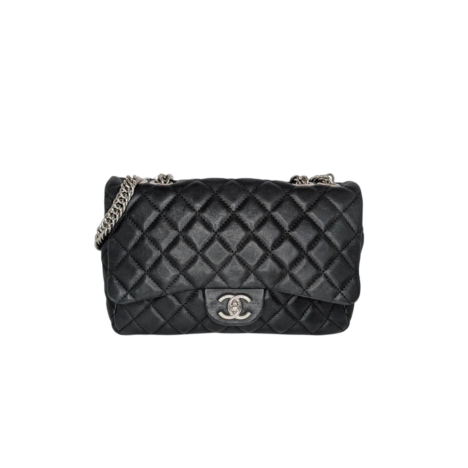 Chanel Black Lambskin Bijoux Chain Jumbo Single Flap Bag