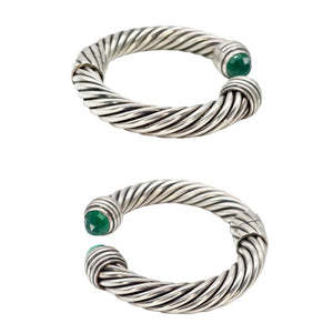 David Yurman Hinged Cable Cuff Bracelet Green Onyx Size 6.5