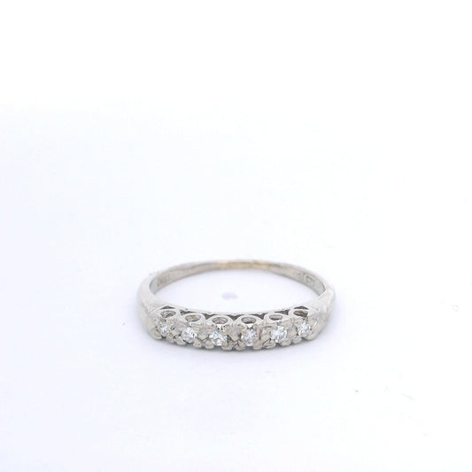 14K White Gold & 0.10ctw Diamond 1/2 Eternity Wedding Band - Sz. 5