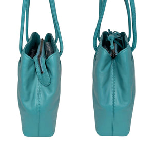 Chanel 90s Blue Lambskin Embroidered Logo Tassel Shopper