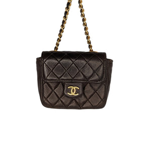 Chanel Gold Metallic Quilted Lambskin Leather Mini Chain Belt Bag