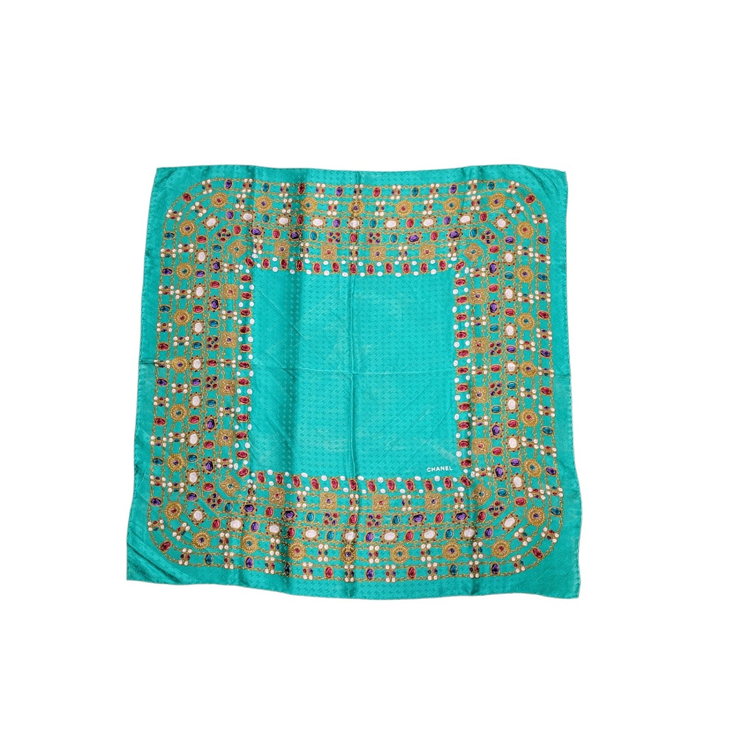 Chanel CC Teal Jewels Silk Scarf 34