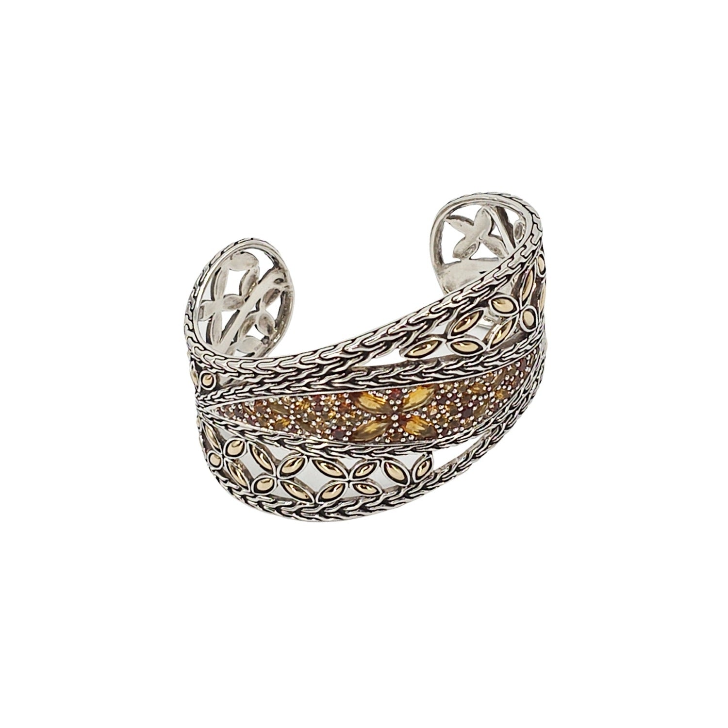 John Hardy Sterling Silver 18K Citrine Batu Kawung Flower Open