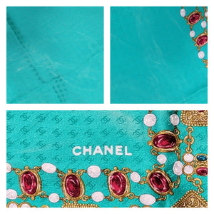 Chanel CC Teal Jewels Silk Scarf 34