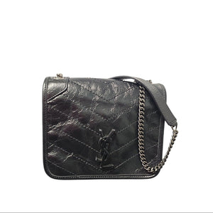 Saint Laurent Vintage Crinkled Calfskin Niki Wallet on Chain