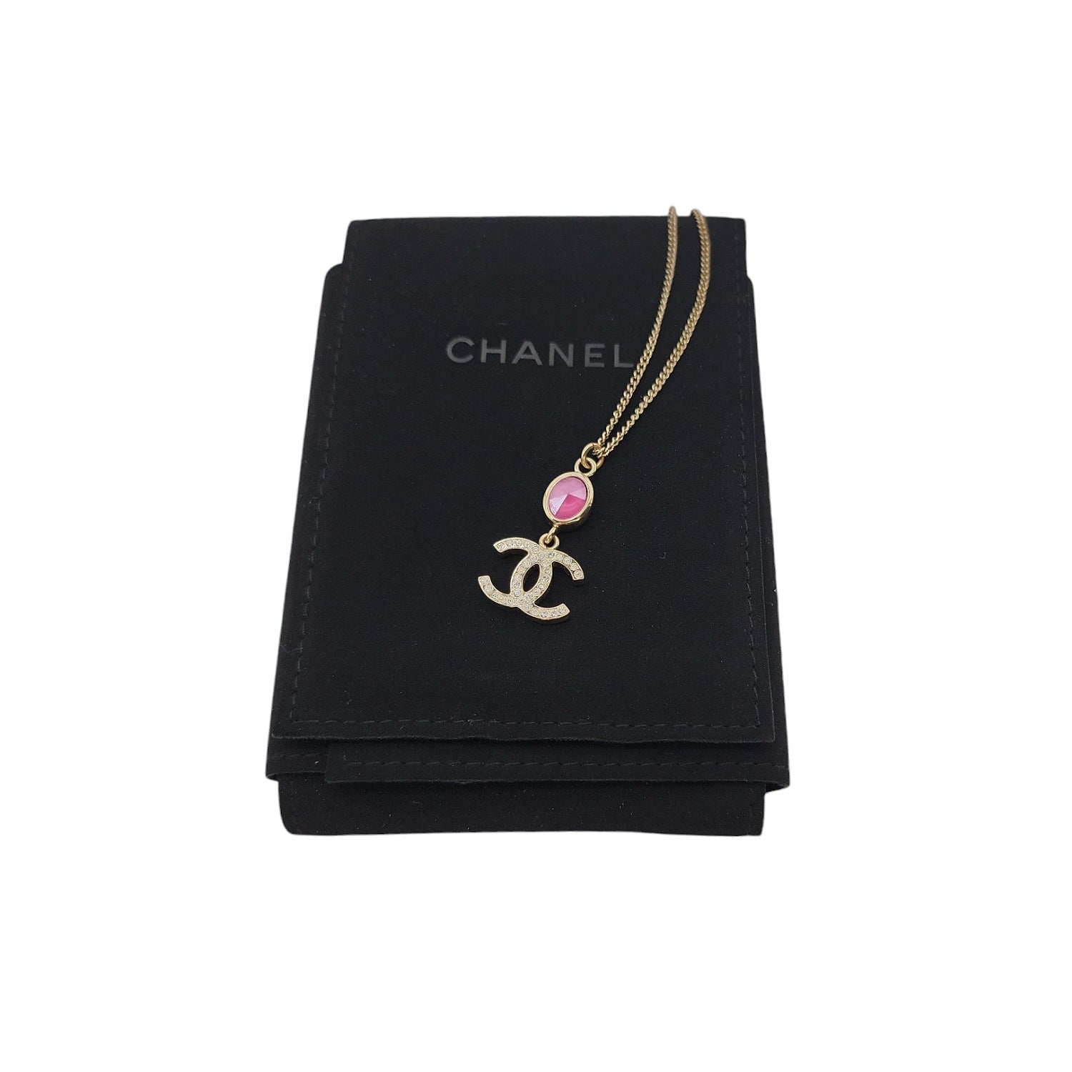 Chanel Crystal CC Drop Necklace Pink Gold - TheRelux.com