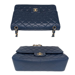 Chanel Navy Quilted Jumbo Classic Double Flap Caviar - TheRelux.com