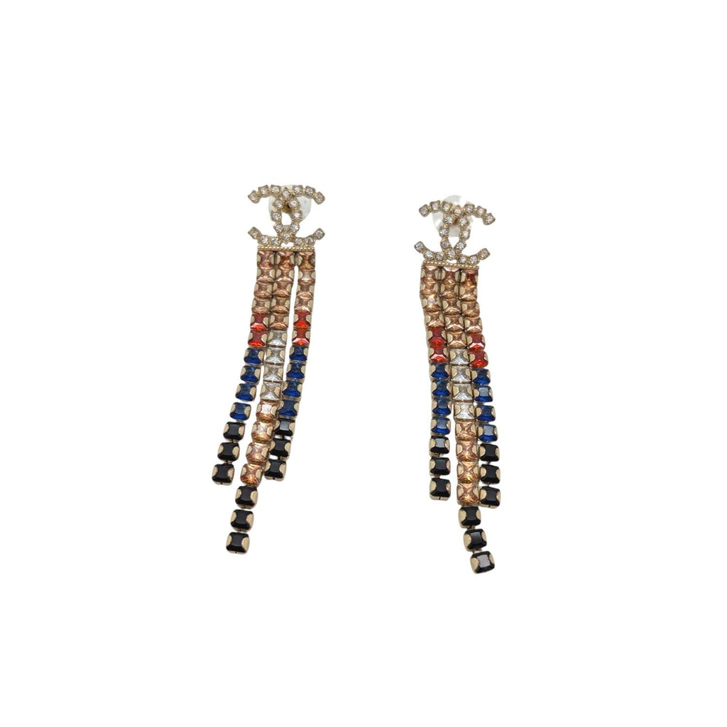 Chanel 19A Egypt Métiers d'Art Crystal Mesh Cascade Drop Earrings