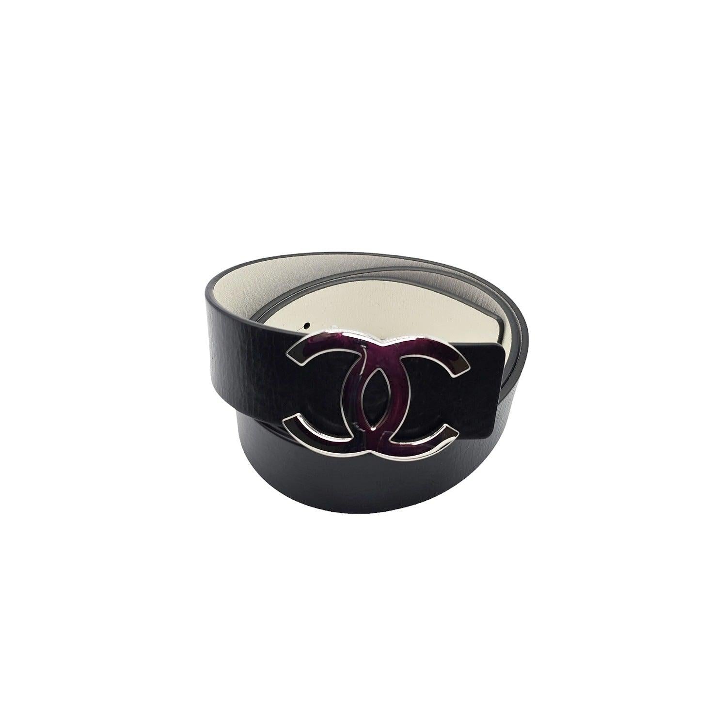 Chanel 2023 Calfskin CC Reversible Belt 85 34 Black White 