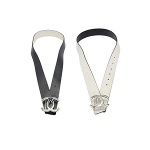 CHANEL CC Reversible Belt 34in – Silver Buckle – Chic Staple ✨ Chanel Calfskin CC Reversible Belt 100 40 White Black  main image 4