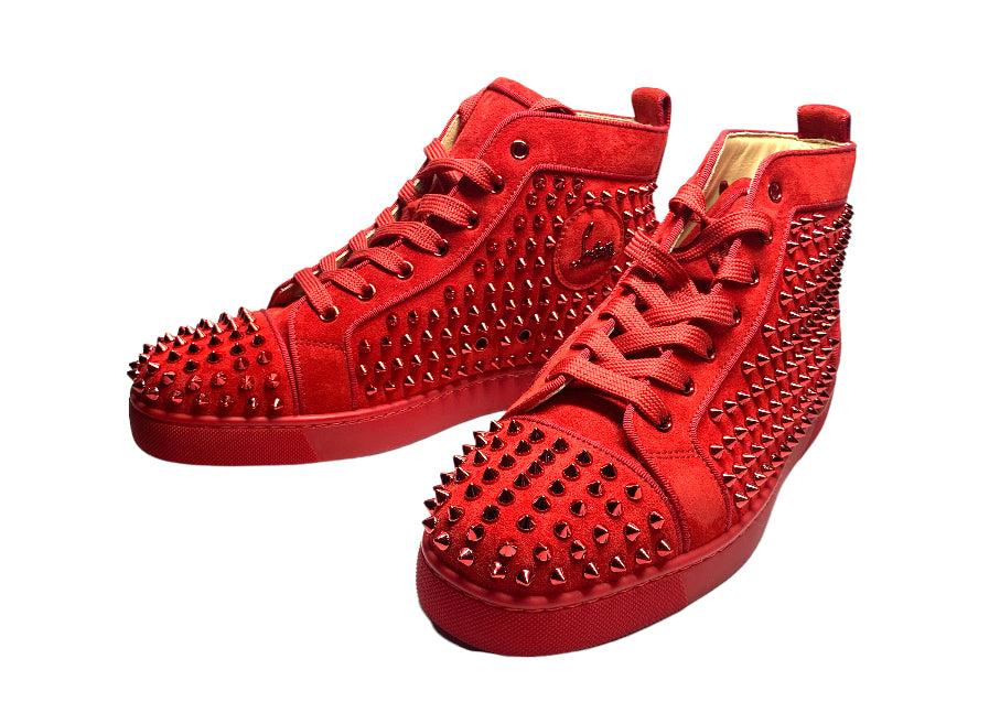 靴 Christian Louboutin red sneaker Christian Louboutin Louis Orlato Spike Studs High Cut Men's Red