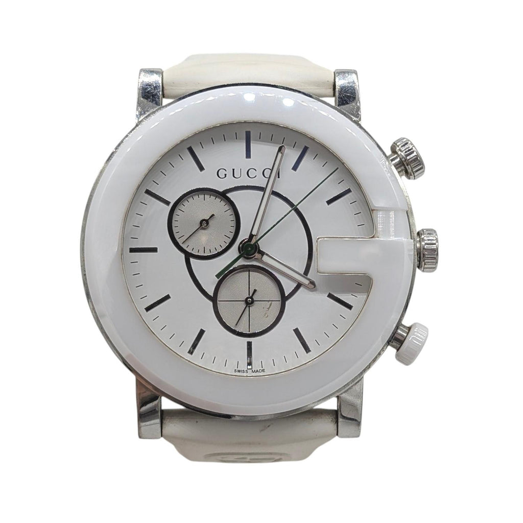 【稼働】GUCCI 101M YA101346 Gフェイス クロノグラフ Gucci G-Chrono 101M White Guccissima Rubber Watch YA101346