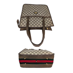 Gucci Vintage GG Plus Canvas Sherry Web Tote - TheRelux.com