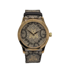 Gucci G-Timeless 38mm GG Supreme Canvas Gold Bee Unisex Watch 