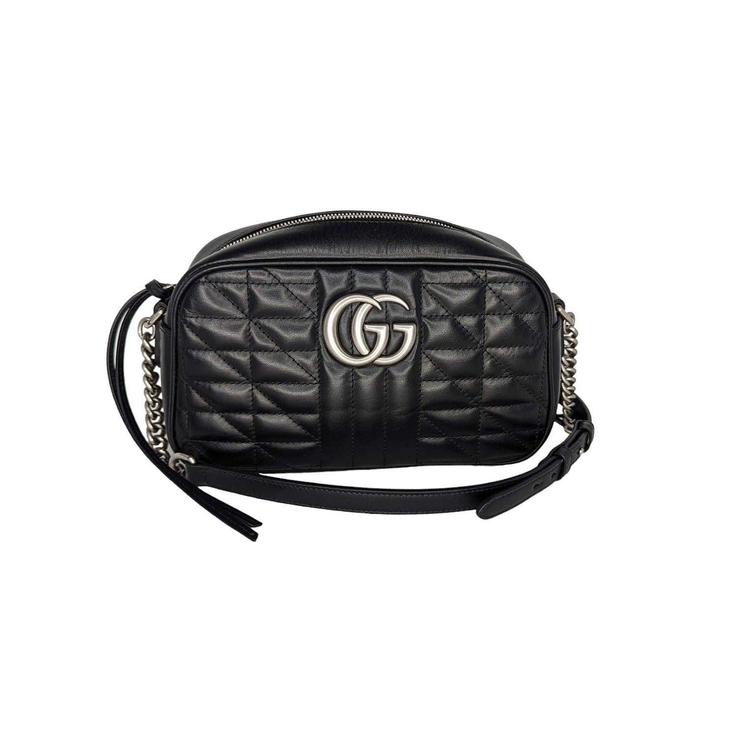 Gucci Black Small Aria Marmont Crossbody Matelasse Camera Bag