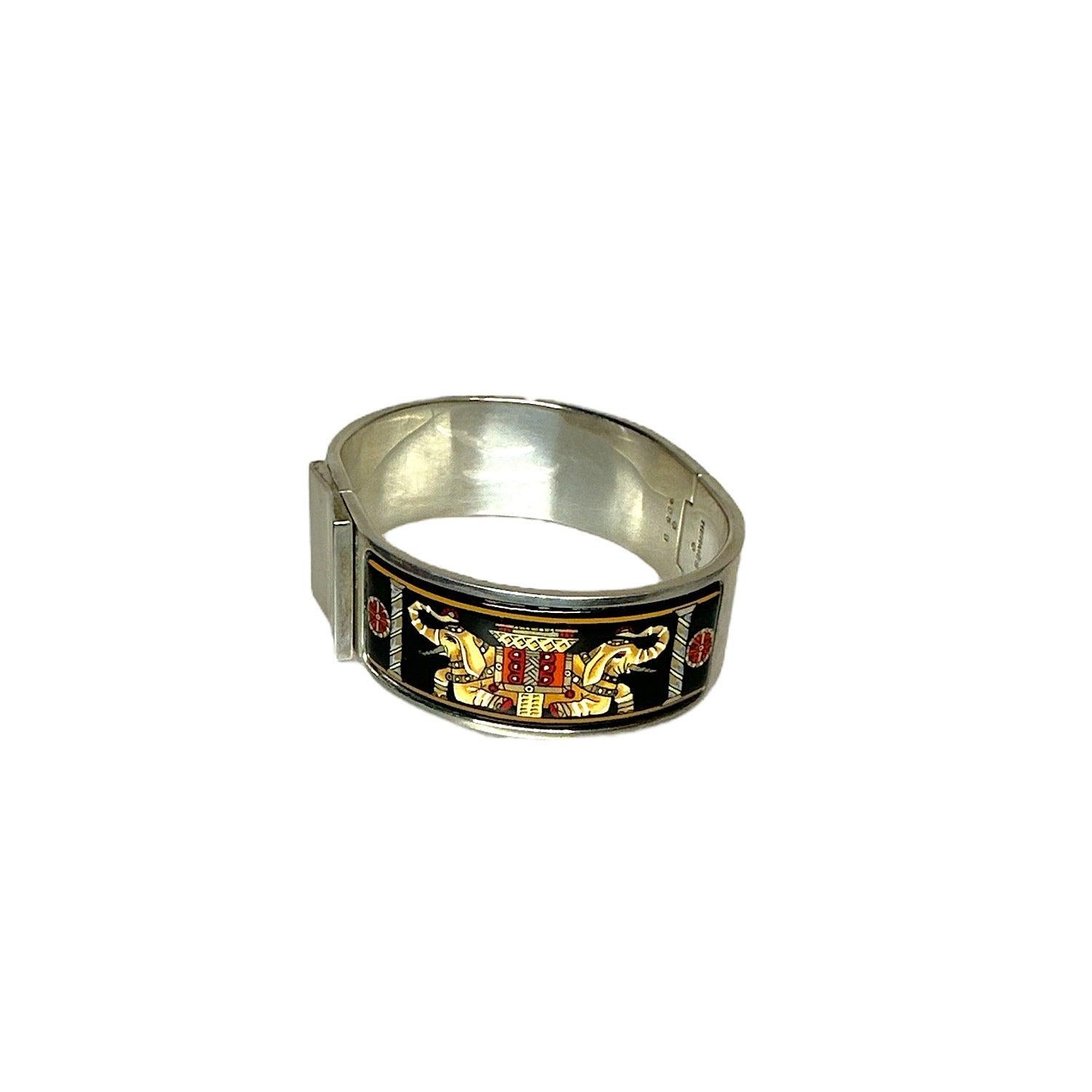 Vintage appear Womens Hinged Cuff Bangle Watch With Elephant Enamel‎ Design Hermès Wide Torana Elephant Enamel Bangle main image 2