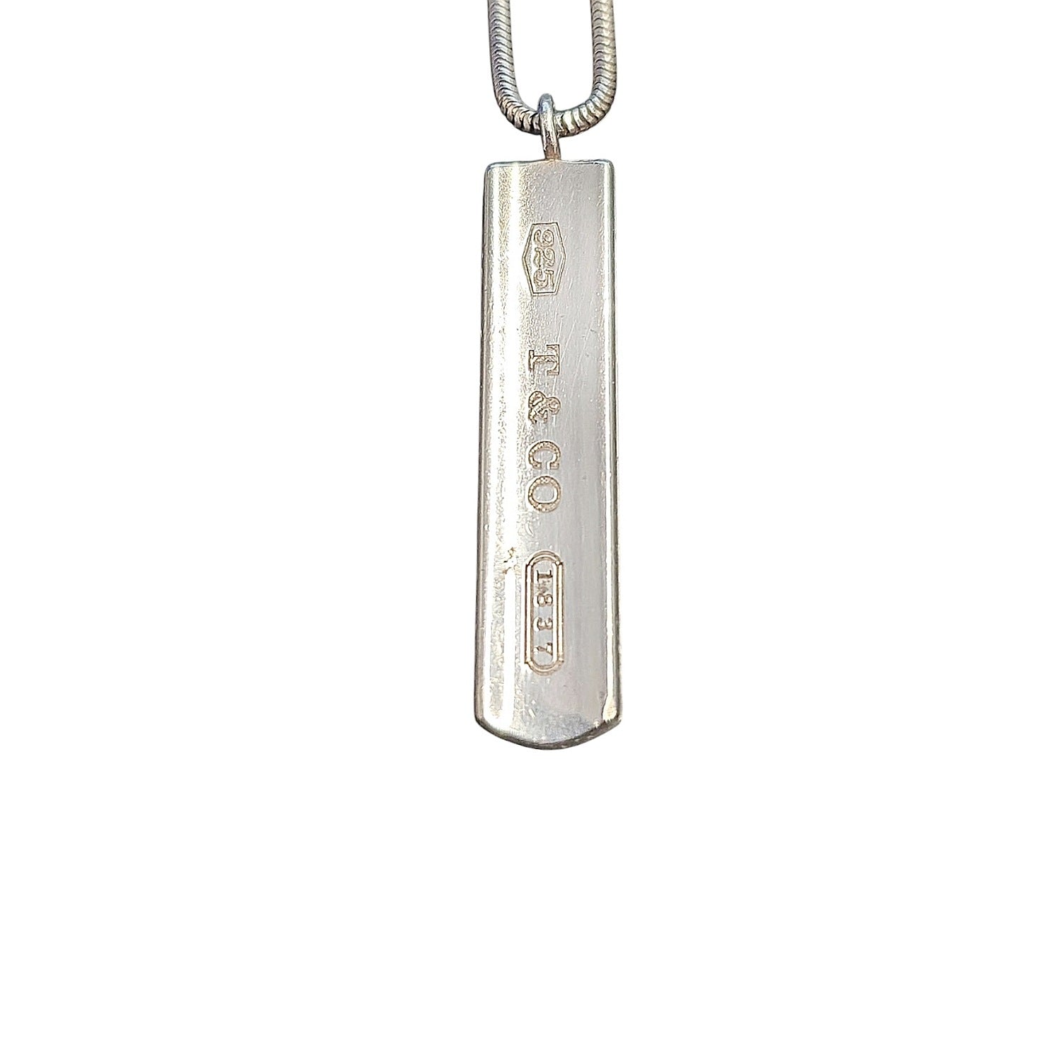 Tiffany & Co. Sterling Silver Bar Pendant 1837 Snake Chain