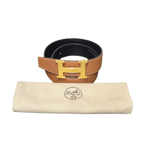 Hermes 32mm Epsom Reversible Belt Guilloche Gold H Buckle 
