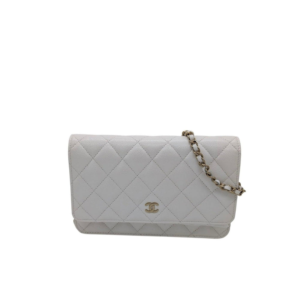 Chanel White Classic Caviar Wallet On Chain WOC - TheRelux.com