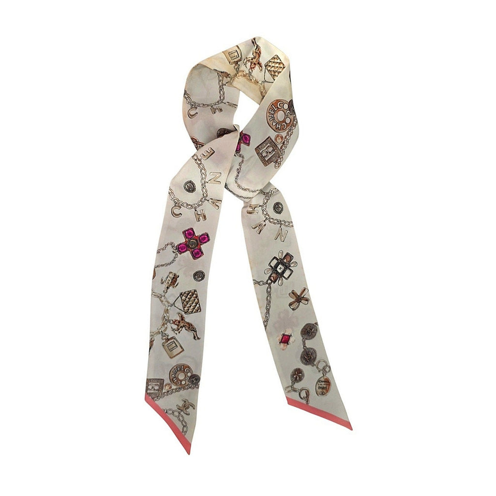 Chanel Multicolor Jewel and Chain Print Silk Twilly Scarf