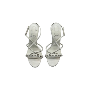 Christian Louboutin White Tatooshka Spikes 100 Slingback Pump Heel
