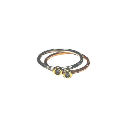 2 - Divadora 14K Gold & Diamond Bezel Hammered Stack Rings - Sz. 7.75