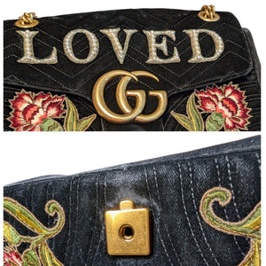 Gucci GG Marmont Velvet Embroidered Loved Medium Chain Bag
