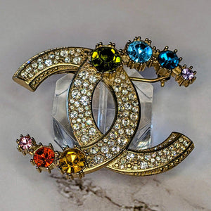 Chanel Multicolor Crystal CC Brooch - TheRelux.com