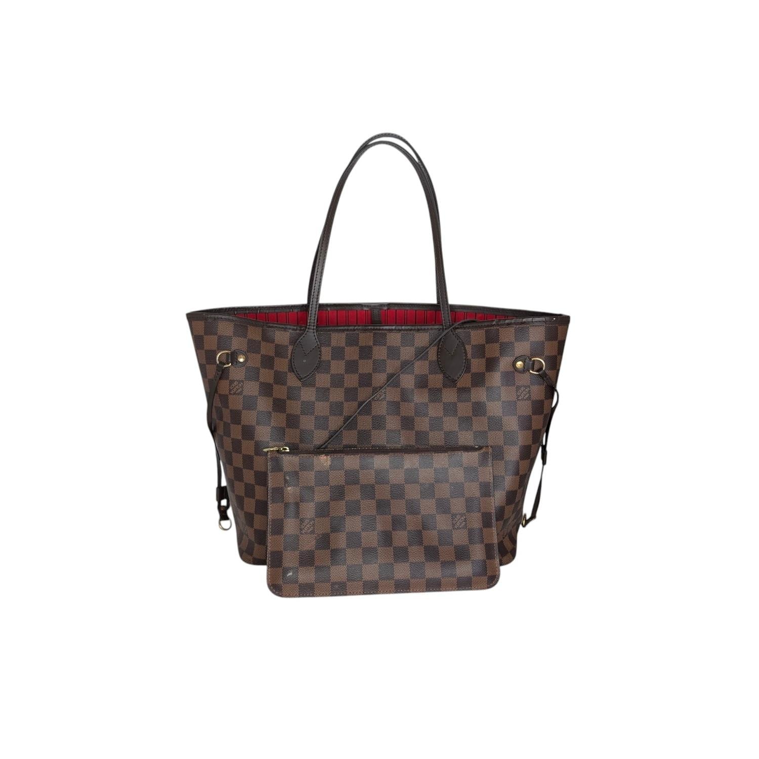 Louis Vuitton 2021 Neverfull MM Damier Ebene Tote Red Cherry