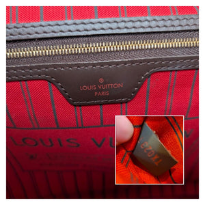 Louis Vuitton 2021 Neverfull MM Damier Ebene Tote Red Cherry