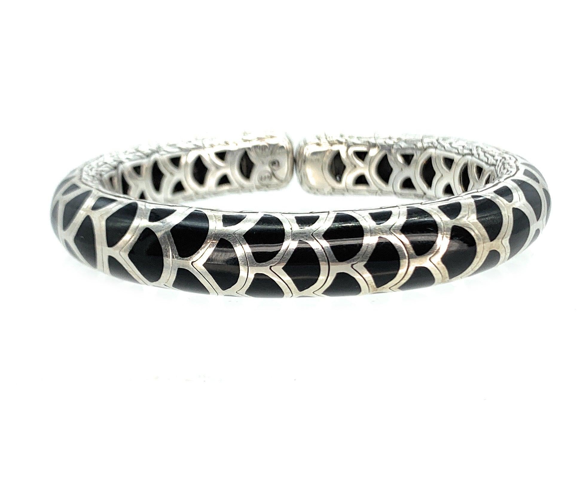 John Hardy Sterling Silver & Onyx Legends Hinge Kick Naga Cuff