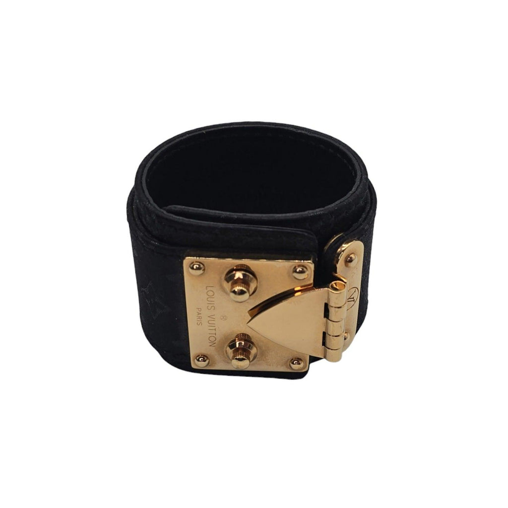 Louis Vuitton Satin Monogram Serrure Cuff Bracelet - TheRelux.com