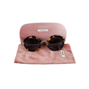miu miu サングラス SMU 13N-A Miu Miu SMU 13N Round Tortoise Shell Sunglasses - TheRelux.com