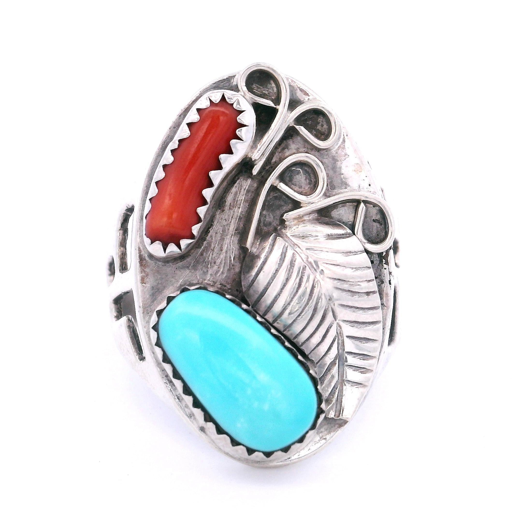 silver925×turquoise×coral skullring 【公式通販】