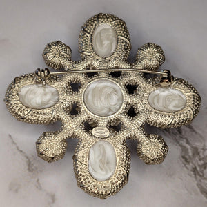 Authentic Chanel Faux Pearl & Crystal Maltese Cross Brooch