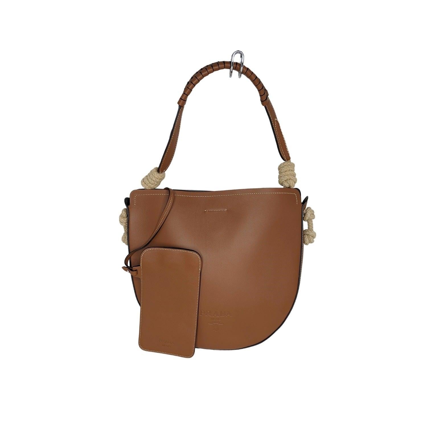 Prada Vitello Lux Cognac Shoulder Bag 1BC131 - TheRelux.com