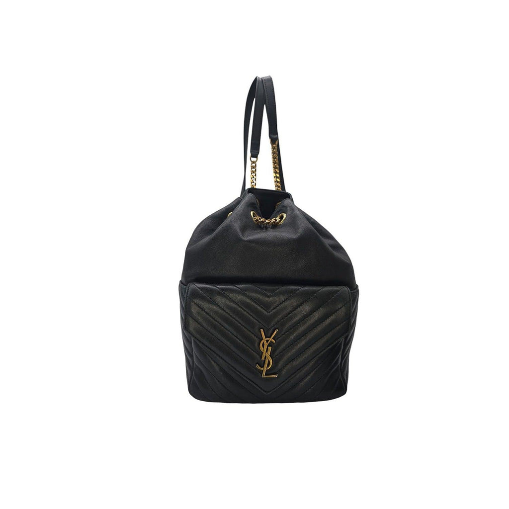 drawstring backpack black leather Saint Laurent Joe Drawstring Leather Backpack