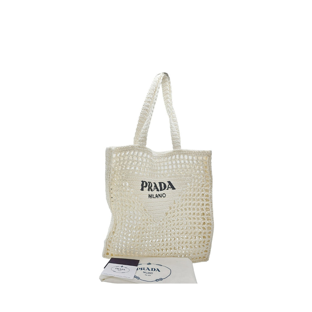 Prada Logo Crochet Raffia Tote | The ReLux
