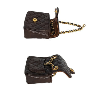 Chanel Vintage Brown Lambskin Micro Mini Flap Belt Bag Charm