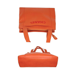 Chanel 90s Orange Caviar Embroidered Logo Shopper Tote - TheRelux.com