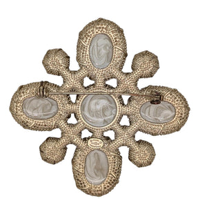 Authentic Chanel Faux Pearl & Crystal Maltese Cross Brooch