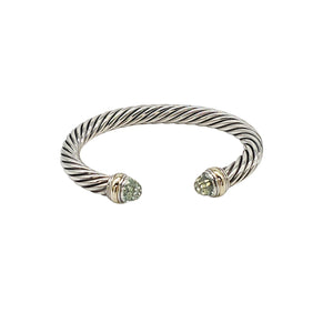 David Yurman Sterling Silver and 14k Prasiolite Cable Classic Cuff Bracelet