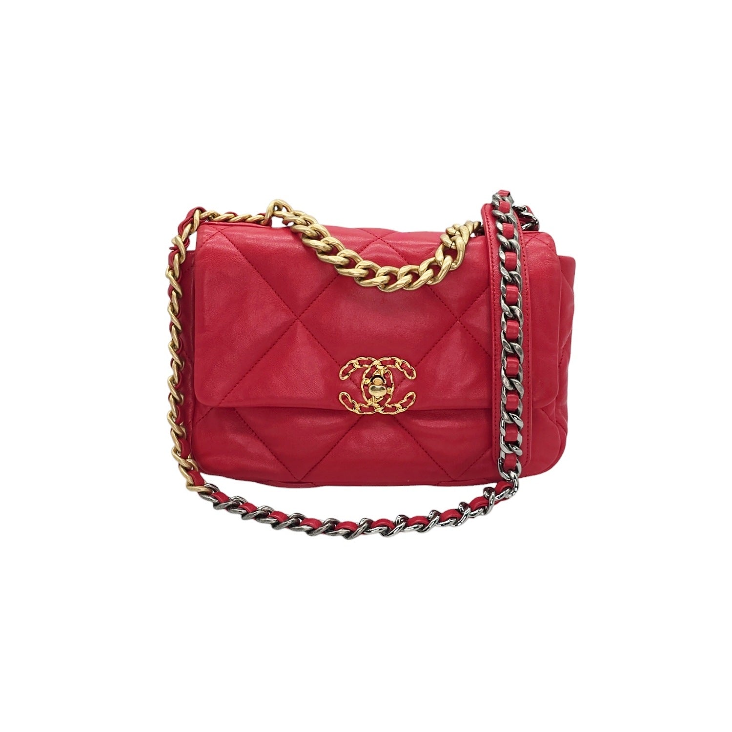Chanel 19 Lambskin Quilted Medium Flap Bag Red