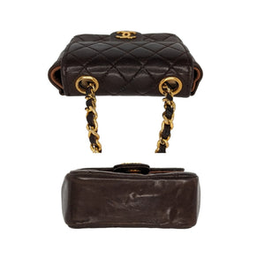 Chanel Vintage Brown Lambskin Quilted Micro Mini Flap Belt Bag Charm 