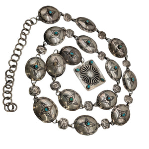 Native American Sterling Silver And Turquoise Concho Belt