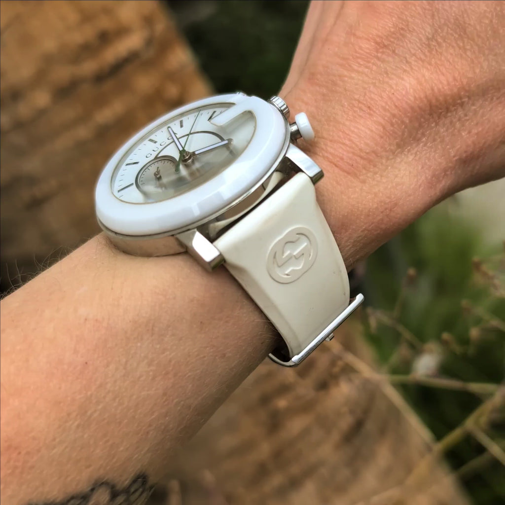 Gucci G-Chrono 101M White Guccissima Rubber Watch YA101346